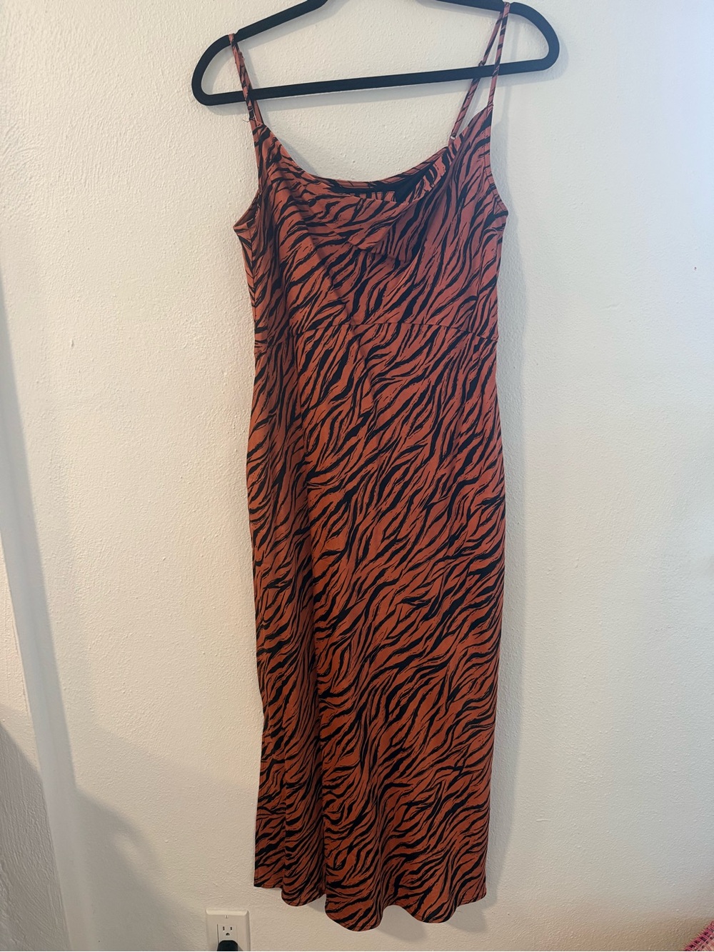 Anthropologie Orange and Black Tiger-Print Midi Slip Dress